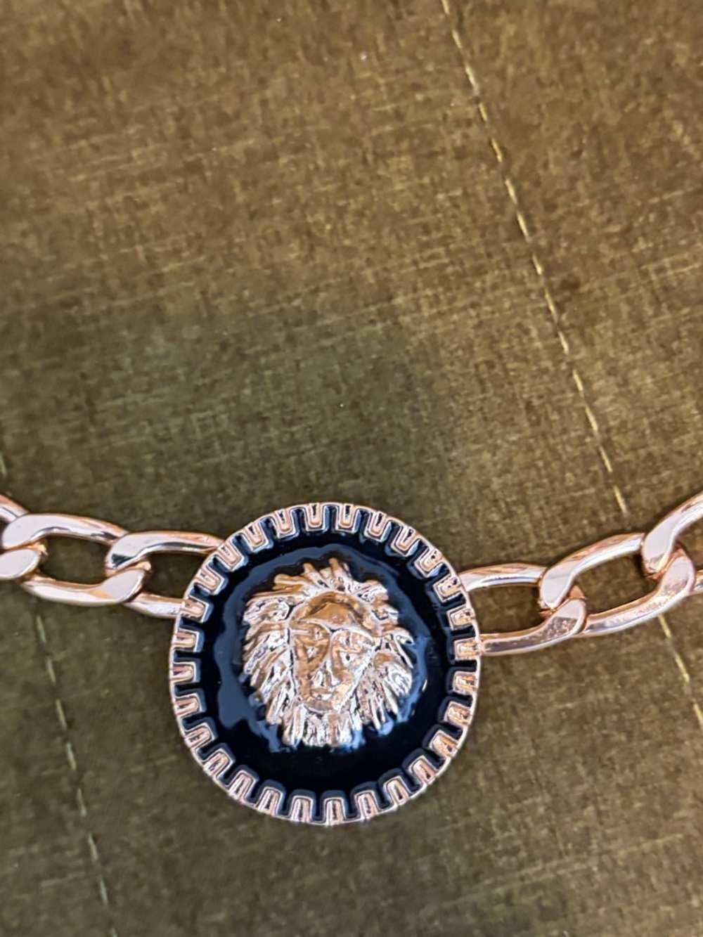 Gold and Black Lion Medallion Chain Necklace - Women Jewelry - Picture 7 of 8